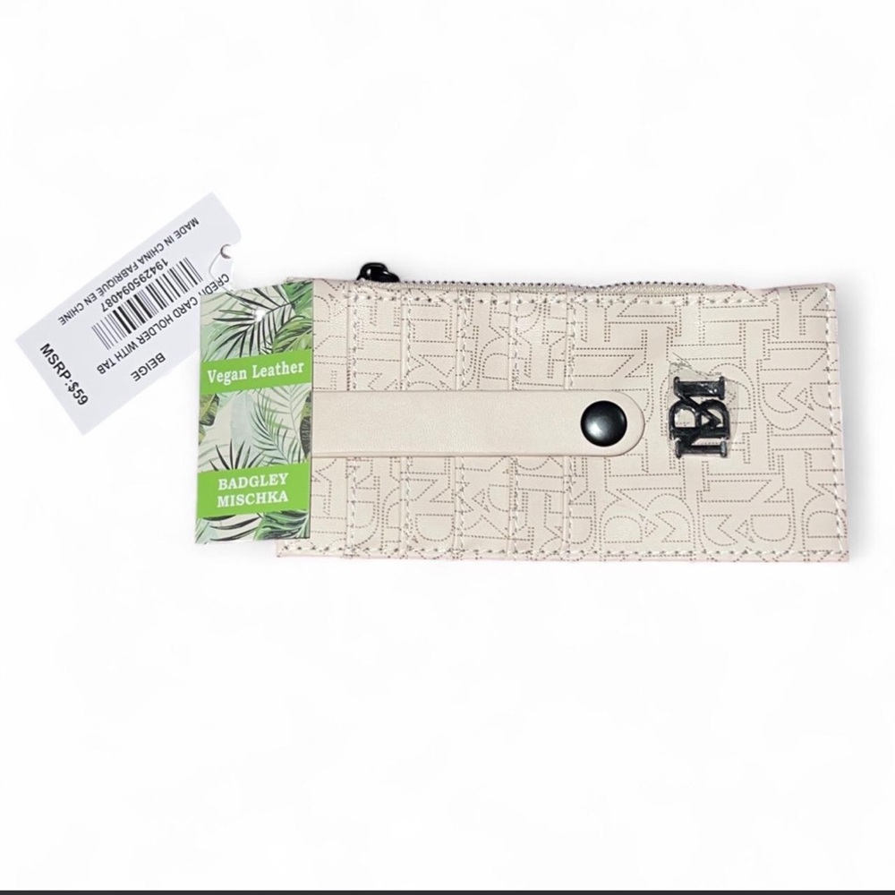 Badgley Mischka Beige Credit Card Wallet with Zipper Pocket NWT